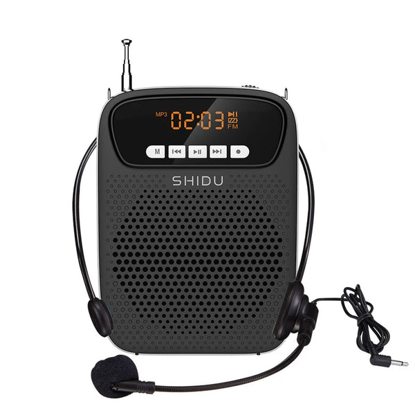SHIDU-Amplificador de Voz Portátil, Microfone com Fio, Rádio FM, Gravação de Áudio AUX, Altifalante Bluetooth, S278, 15W