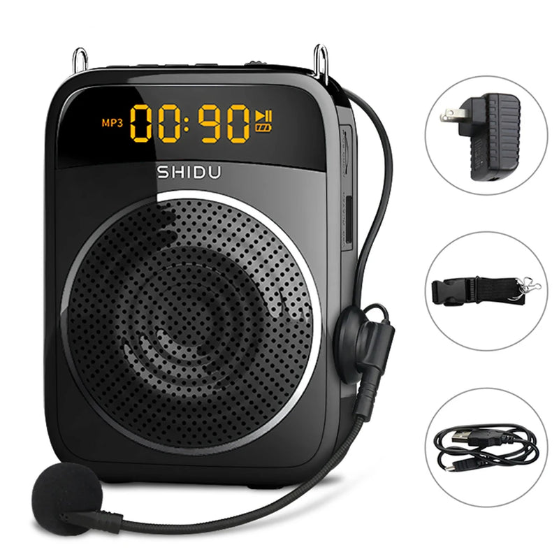 SHIDU-Amplificador de Voz Portátil, Microfone com Fio, Rádio FM, Gravação de Áudio AUX, Altifalante Bluetooth, S278, 15W
