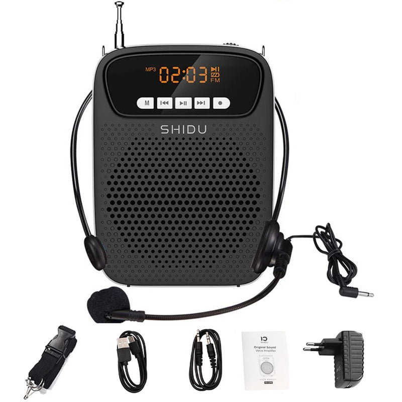 SHIDU-Amplificador de Voz Portátil, Microfone com Fio, Rádio FM, Gravação de Áudio AUX, Altifalante Bluetooth, S278, 15W