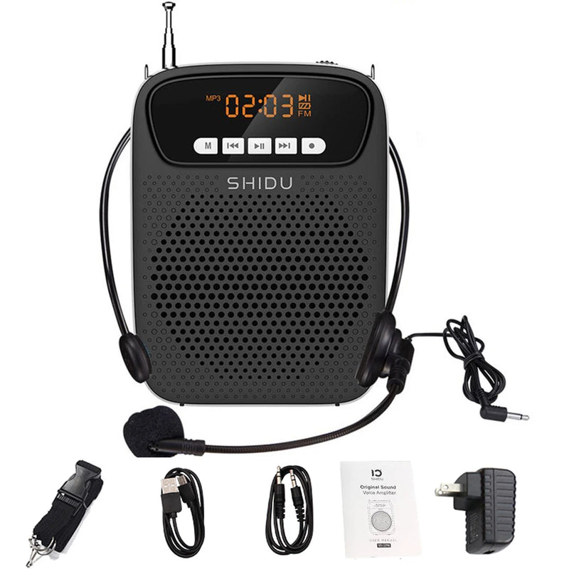 SHIDU-Amplificador de Voz Portátil, Microfone com Fio, Rádio FM, Gravação de Áudio AUX, Altifalante Bluetooth, S278, 15W