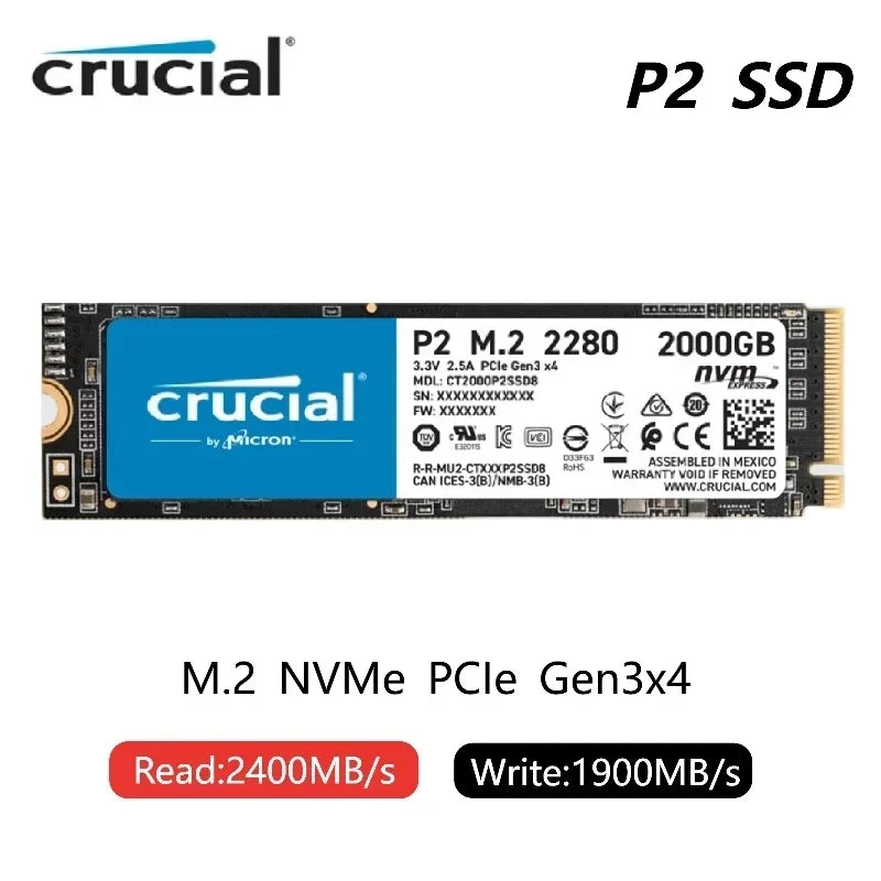 SSD Crucial P5 Plus Solid State Drive, P3 Plus, PCIe 4.0, P3, P2 PCIe 3.0, 500GB, 1TB, 2TB, 3D NAND, NVMe, M.2 2280, disco rígido do jogo, 4 TB