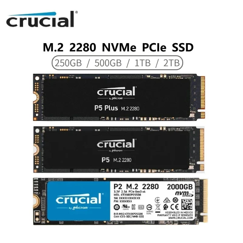 SSD Crucial P5 Plus Solid State Drive, P3 Plus, PCIe 4.0, P3, P2 PCIe 3.0, 500GB, 1TB, 2TB, 3D NAND, NVMe, M.2 2280, disco rígido do jogo, 4 TB