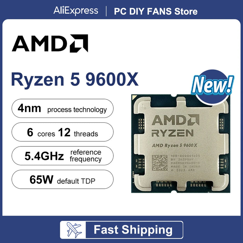 Processador amd ryzen 5 9600x cpu novo r5 9600x 5.4ghz 6 núcleos 12 threads gráficos integrados rdna2 2cu tdp 65w soquete am5 mas sem ventilador