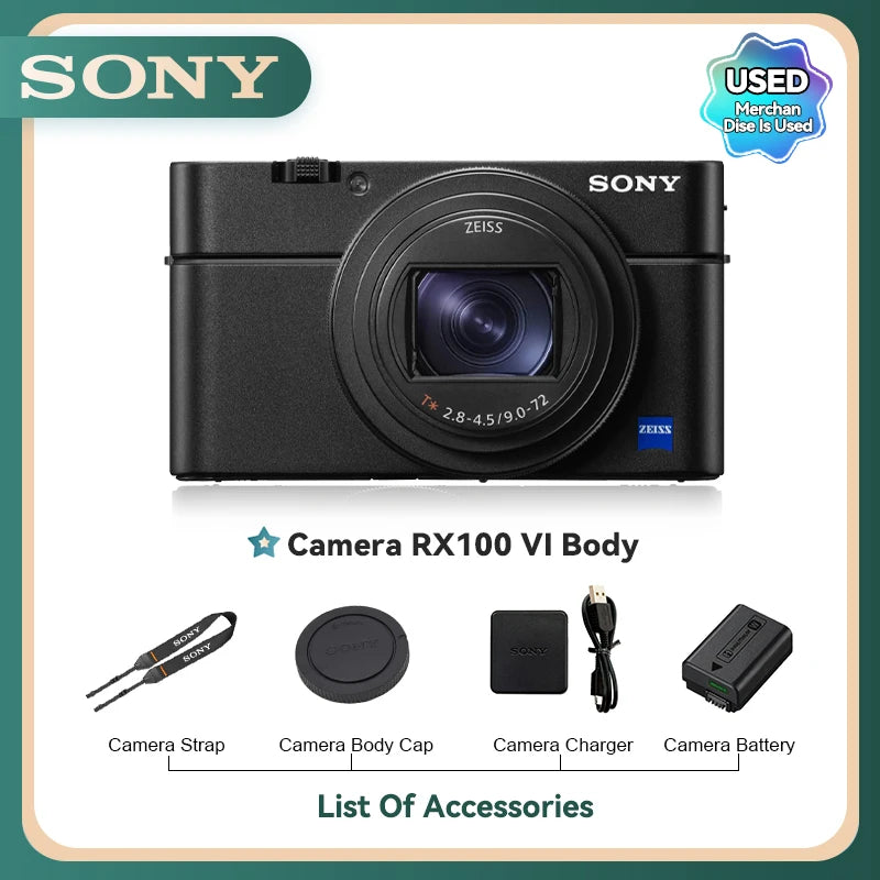 Sony DSC-RX100 VI RX10 III IV RX1R II Portátil Cartão Pequeno Câmera Digital Lente de Zoom Óptico 4K Câmeras de Vídeo RX100M6 RX10M4 (Usado)