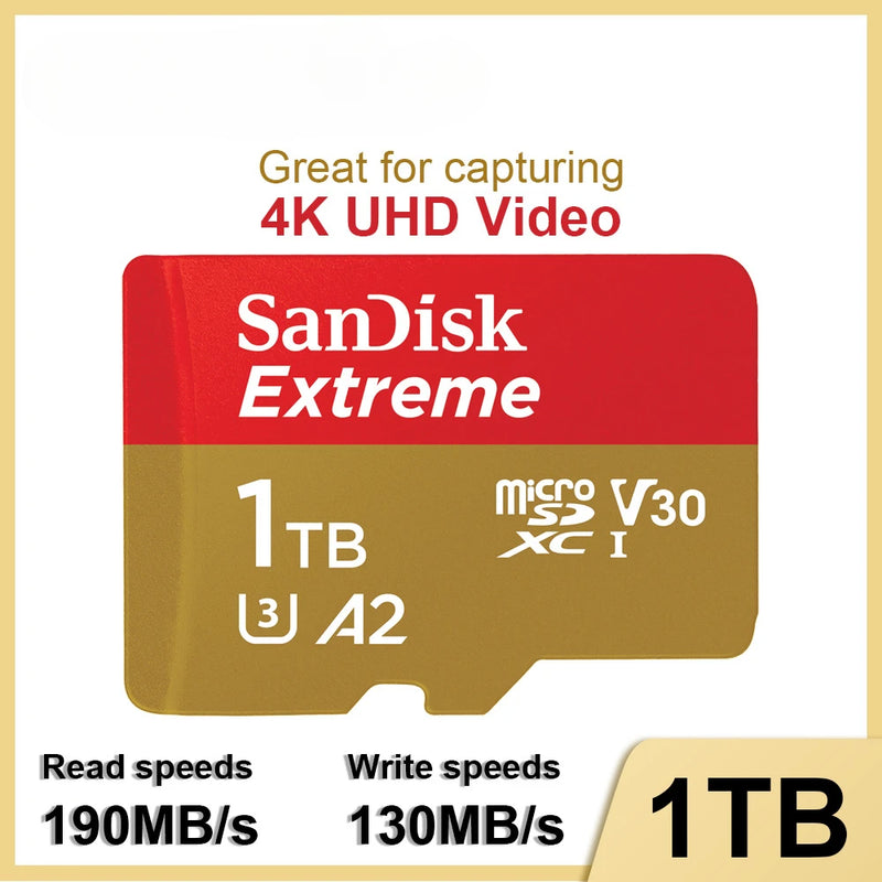 SanDisk-Cartão Micro SD para Steam Deck Camera, Cartão de Memória, Flash TF, Extreme MicroSDXC, UHS-I, A2, U3, 4K, GoPro, Nintendo