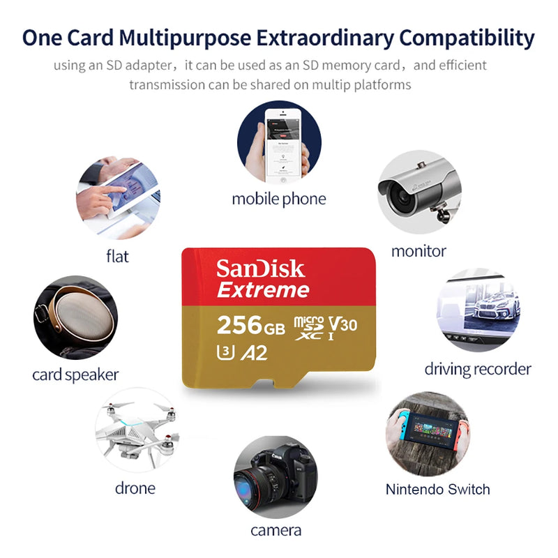 SanDisk-Cartão Micro SD para Steam Deck Camera, Cartão de Memória, Flash TF, Extreme MicroSDXC, UHS-I, A2, U3, 4K, GoPro, Nintendo