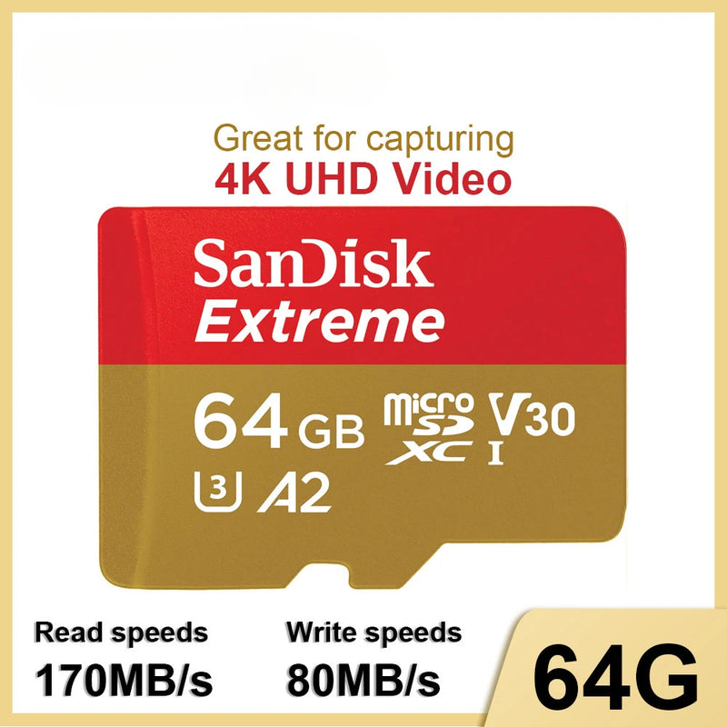 SanDisk-Cartão Micro SD para Steam Deck Camera, Cartão de Memória, Flash TF, Extreme MicroSDXC, UHS-I, A2, U3, 4K, GoPro, Nintendo