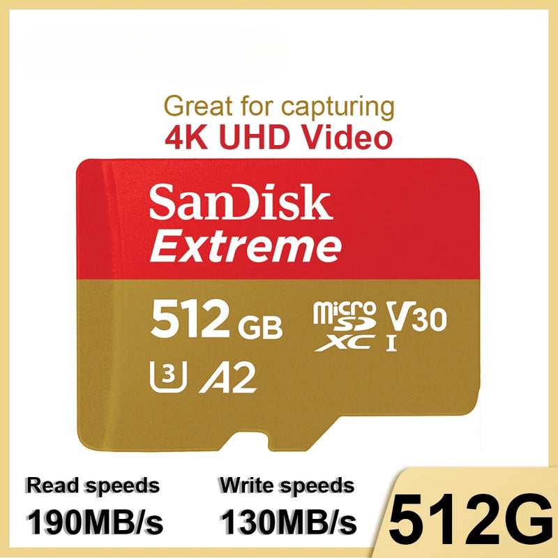 SanDisk-Cartão Micro SD para Steam Deck Camera, Cartão de Memória, Flash TF, Extreme MicroSDXC, UHS-I, A2, U3, 4K, GoPro, Nintendo