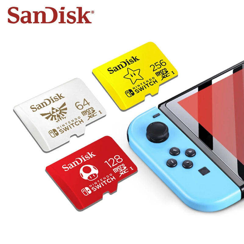 SanDisk-Cartão de Memória Original para Nintendo Switch, TF Flash Card, MicroSDXC, até 100 Mbps, 64GB, 128GB, 256GB, 512GB