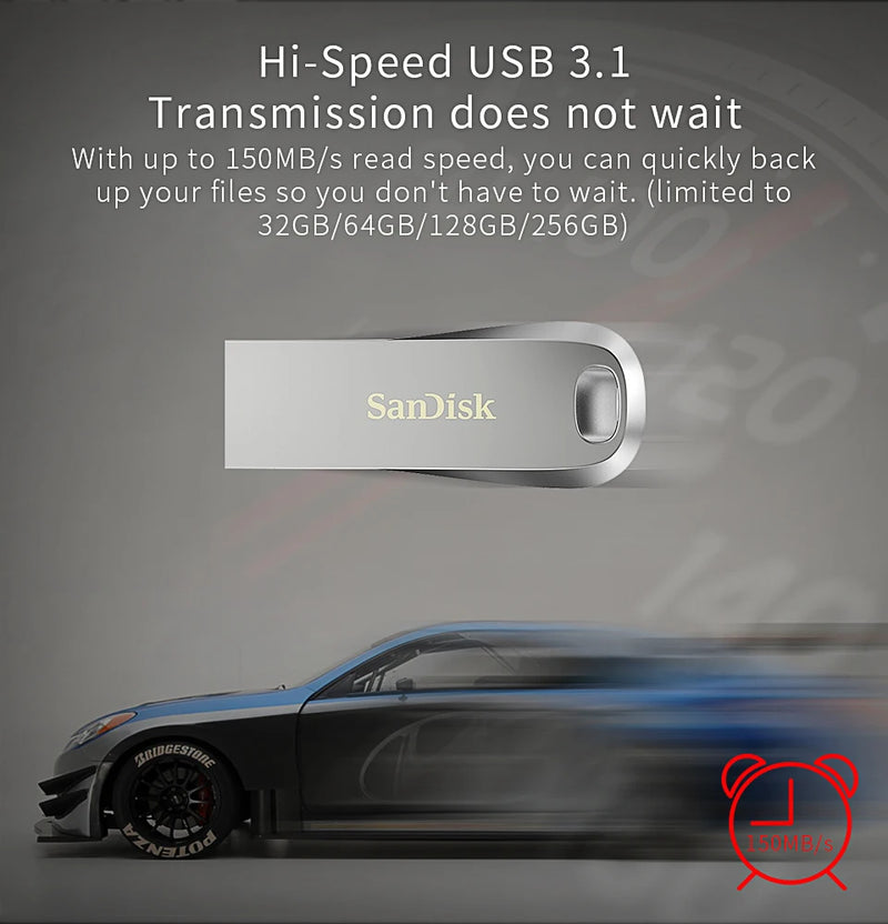 SanDisk-Metal Encryption Disk Pendrive, Speed Flash Drive, Memory Stick, USB 3.2, Gen1, 400 mbps, 128GB, 256GB, 512GB, 32GB, 64GB