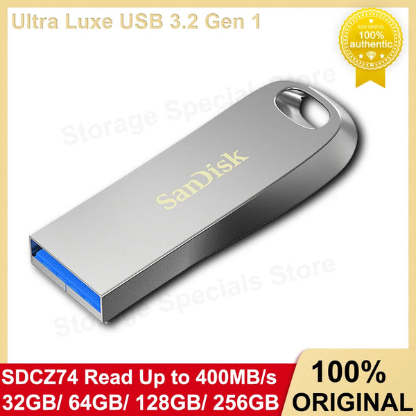 SanDisk-Metal Encryption Disk Pendrive, Speed Flash Drive, Memory Stick, USB 3.2, Gen1, 400 mbps, 128GB, 256GB, 512GB, 32GB, 64GB