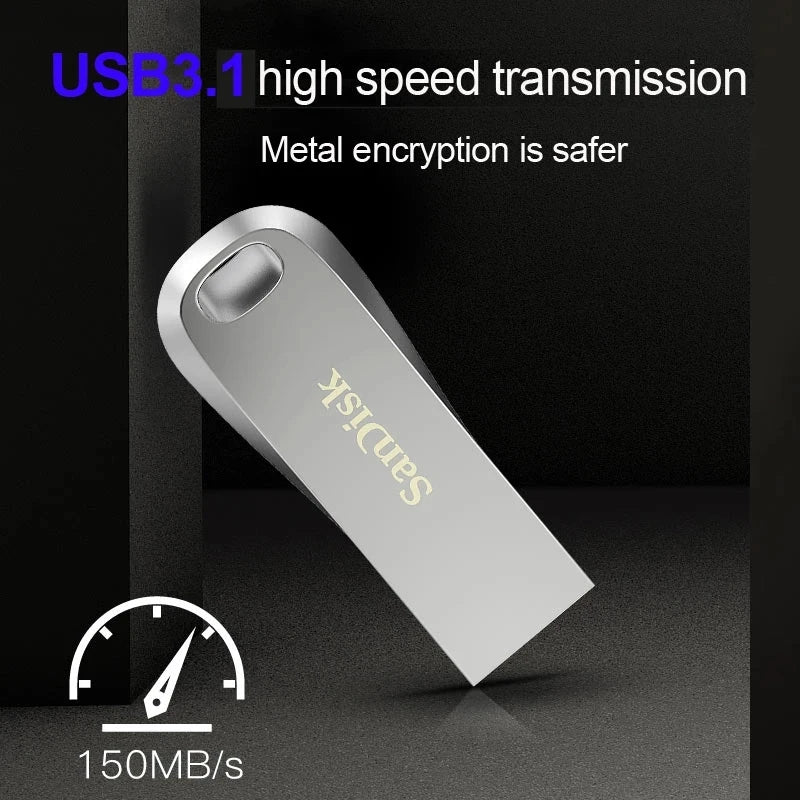 SanDisk-Metal Encryption Disk Pendrive, Speed Flash Drive, Memory Stick, USB 3.2, Gen1, 400 mbps, 128GB, 256GB, 512GB, 32GB, 64GB