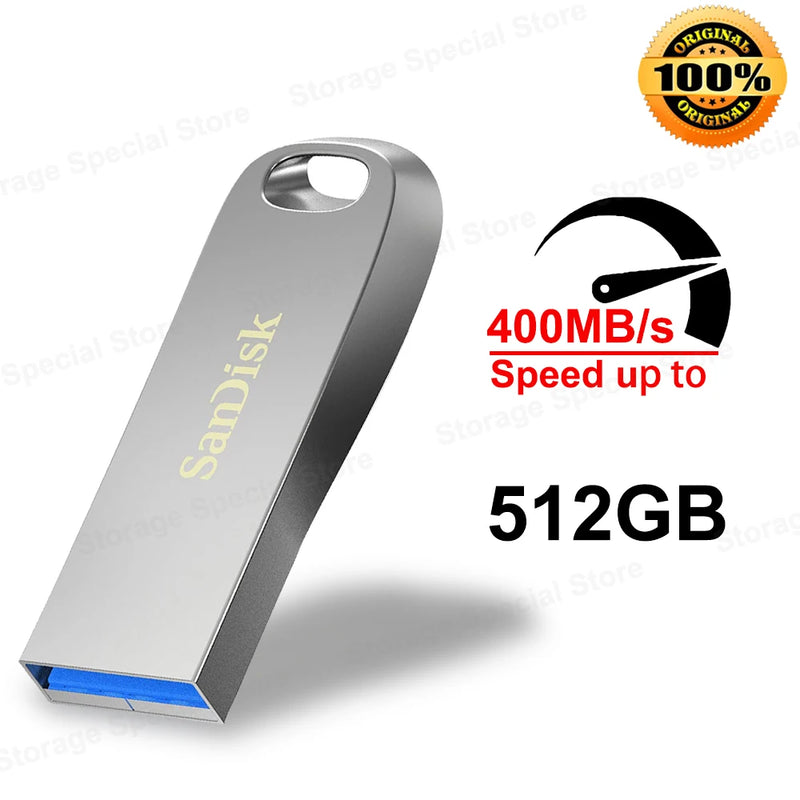 SanDisk-Metal Encryption Disk Pendrive, Speed Flash Drive, Memory Stick, USB 3.2, Gen1, 400 mbps, 128GB, 256GB, 512GB, 32GB, 64GB