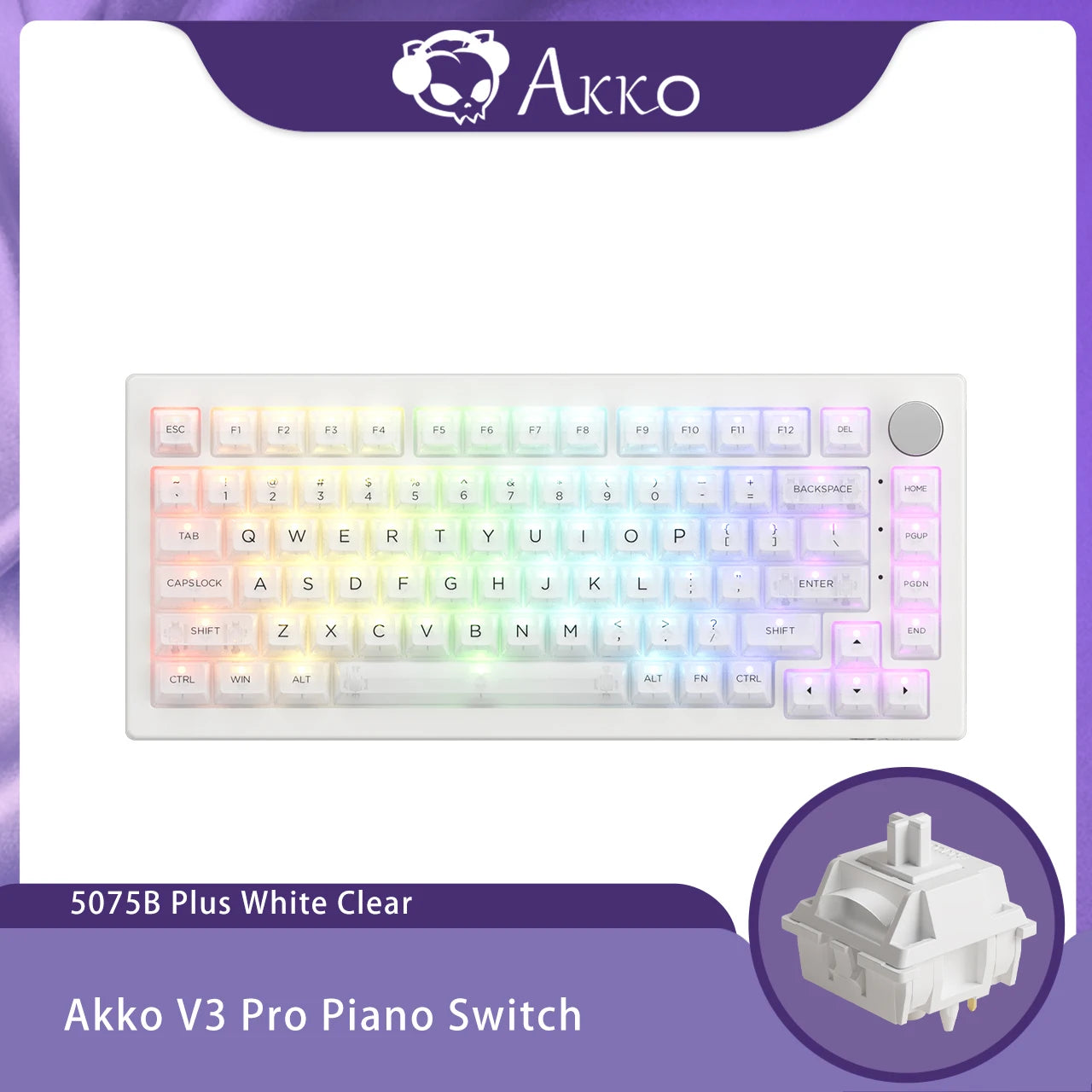 Akko 5075B Plus V2 Drácula Castelo Teclado Mecânico para Jogos 75% Multi-Modos Trocáveis a Quente RGB 2.4GHz Sem Fio/USB Tipo-C/BT 5.0