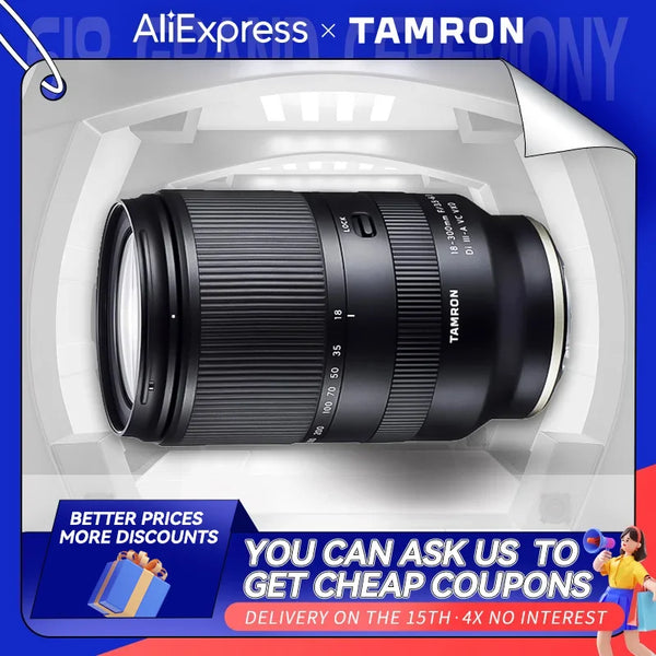 Tamron 18-300mm F3.5-6.3 Di III-A VC VXD APS-C Zoom padrão Autofoco Lente de câmera sem espelho para Sony 6400 ZVE10 18 300 3.5 6.3