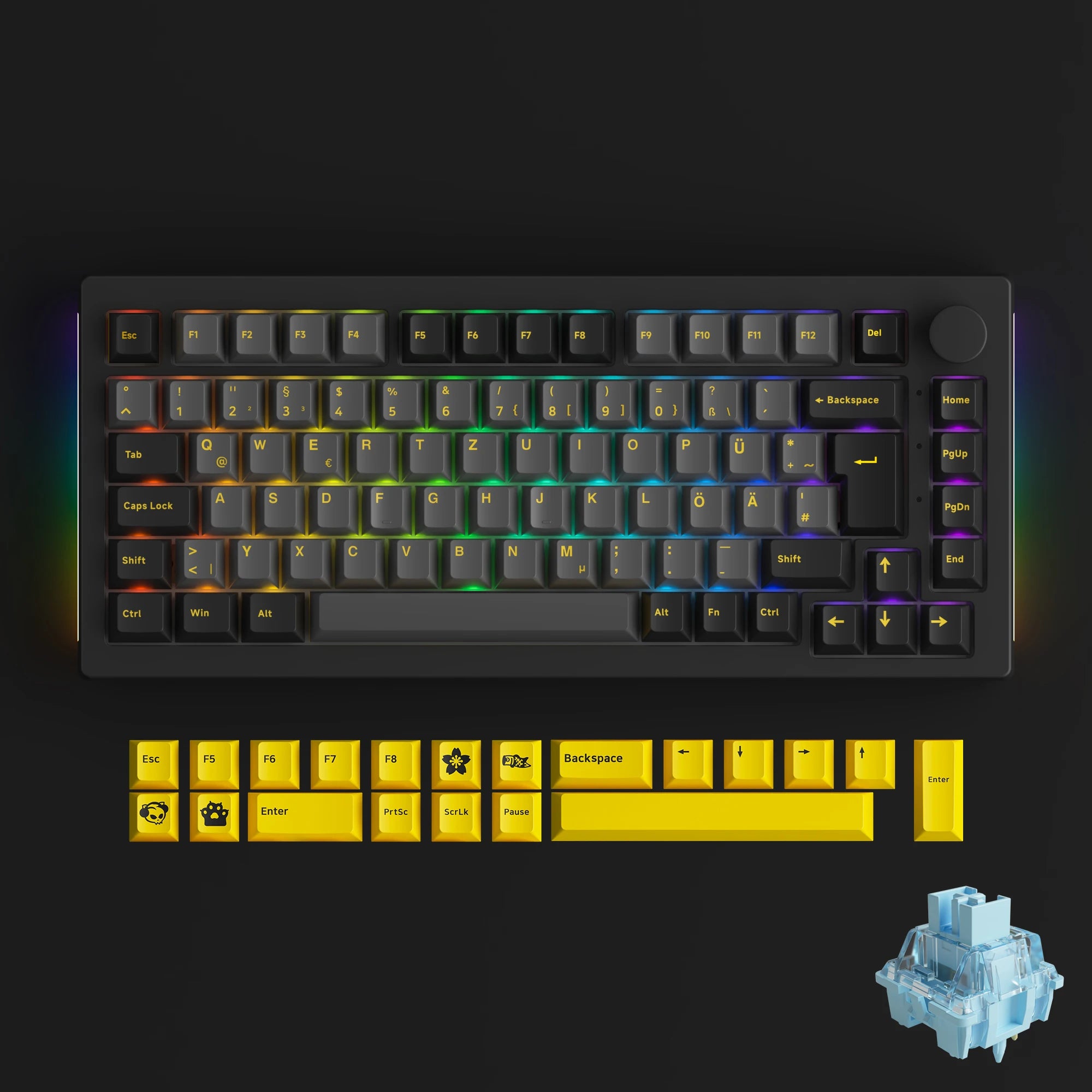 Akko 5075B Plus V2 Drácula Castelo Teclado Mecânico para Jogos 75% Multi-Modos Trocáveis a Quente RGB 2.4GHz Sem Fio/USB Tipo-C/BT 5.0