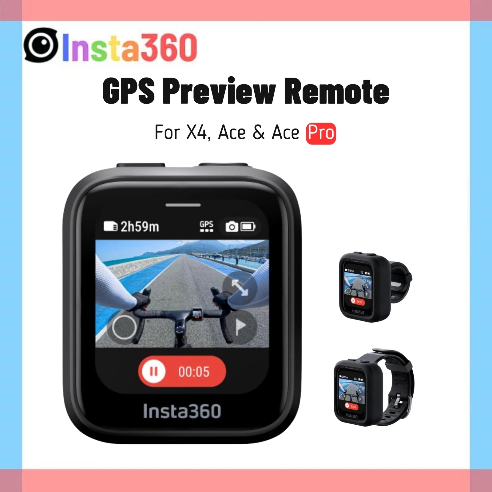 Insta360 x5 gps visualização remota touchscreen 65.6ft 20m relógio de pulso controle velocidade rotação dados para x4 ace & ace pro 2 acessórios