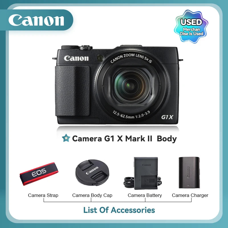 Canon PowerShot G7X Mark II III Portátil Cartão Pequeno Câmera Digital Lente de Zoom Óptico Câmeras de Vídeo 4K G7X3 G7X II G7X III (Usado)