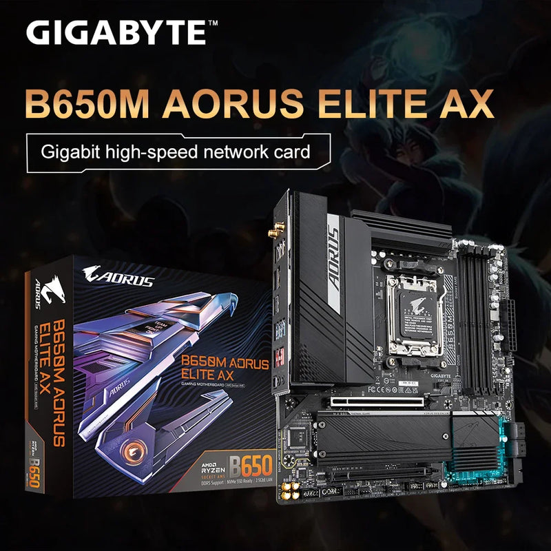 Placa-mãe GIGABYTE-Aorus Elite AX, Micro-ATX, AMD B650, DDR5, 6600 MHz, M.2, USB 3.2, 128G, Wi-Fi, soquete 6E, AM5, GA B650M, Novo