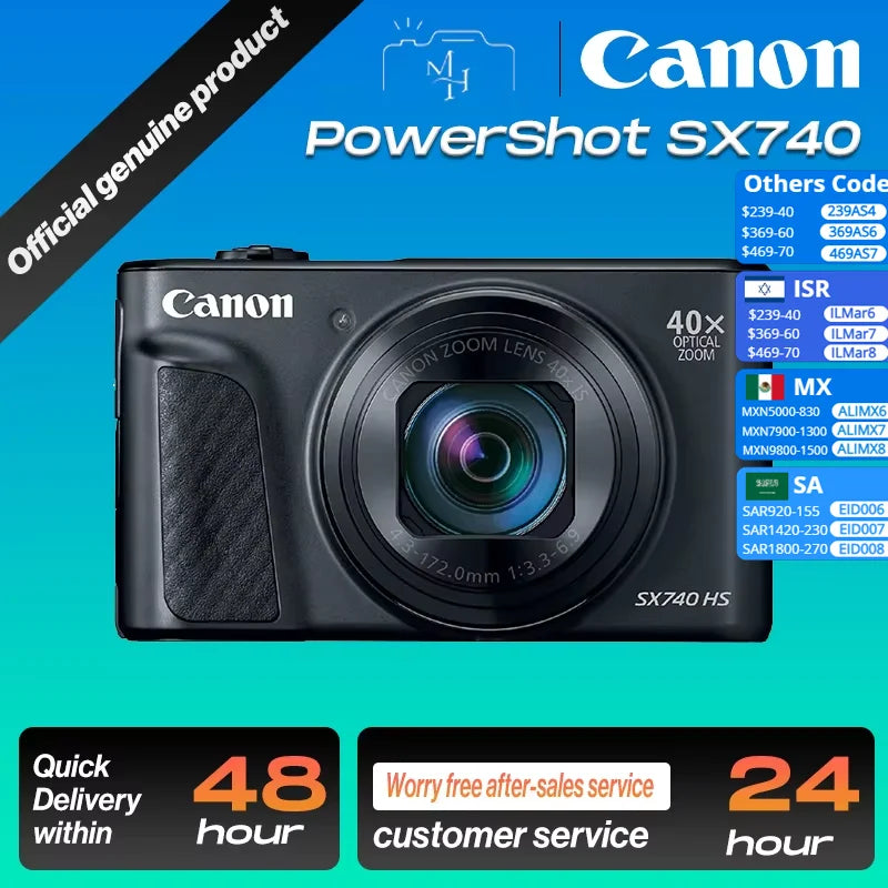 Câmera digital Canon PowerShot SX740 com zoom óptico 40x e LCD de inclinação de 3 polegadas - 4K VIdeo Wi-Fi NFC Bluetooth habilitado corpo preto