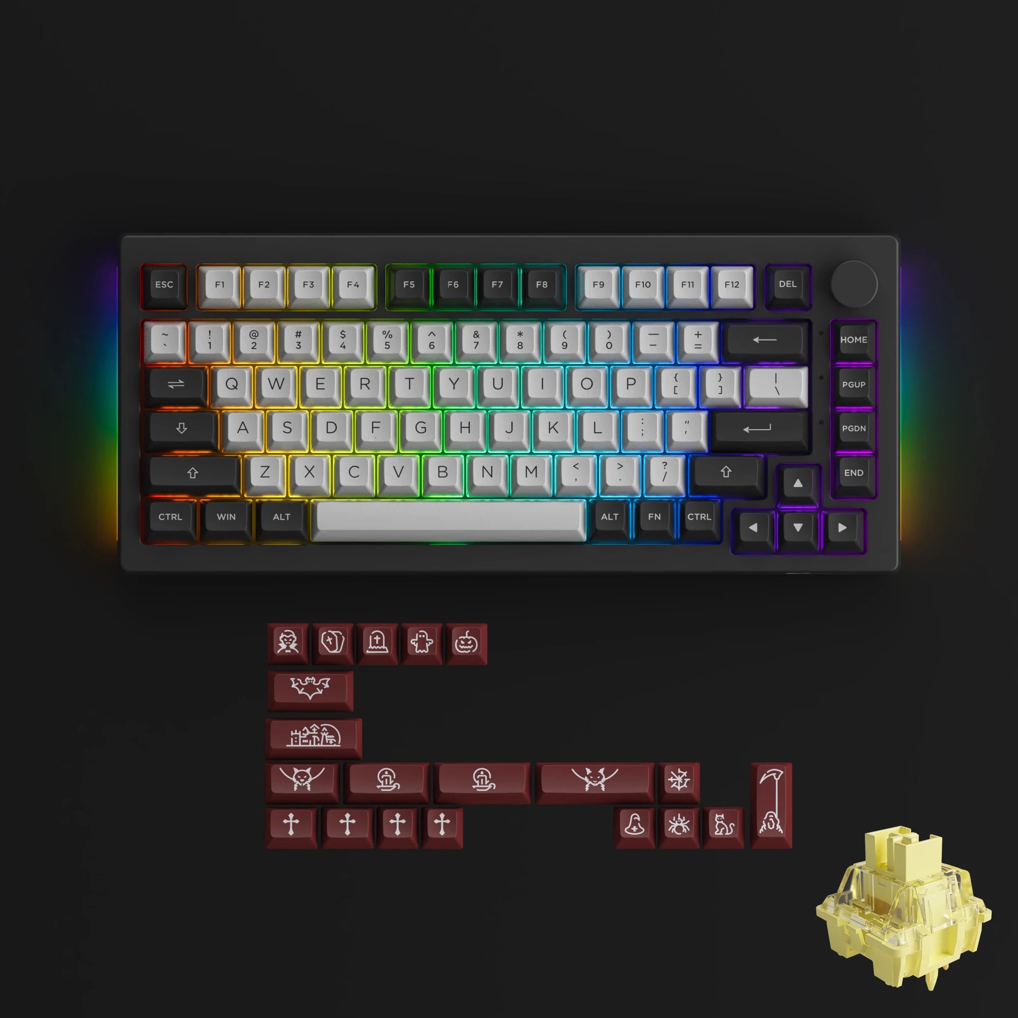 Akko 5075B Plus V2 Drácula Castelo Teclado Mecânico para Jogos 75% Multi-Modos Trocáveis a Quente RGB 2.4GHz Sem Fio/USB Tipo-C/BT 5.0