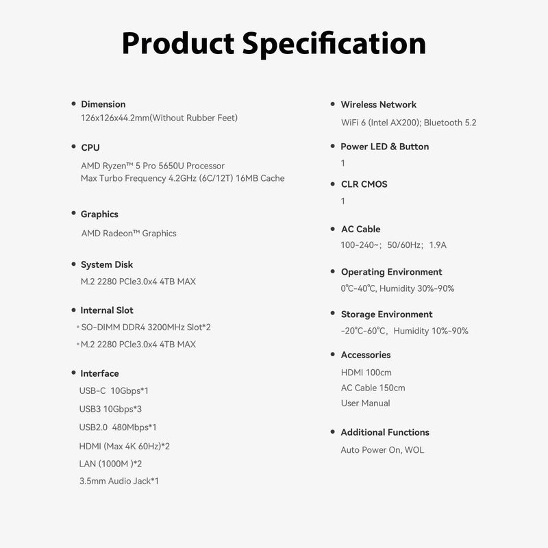 Beelink EQR5 Ryzen 5 PRO 5650U Mini PC Windows 11 Pro DDR4 16GB 500GB SSD WIFI6 BT5.2 Computador gamer de mesa