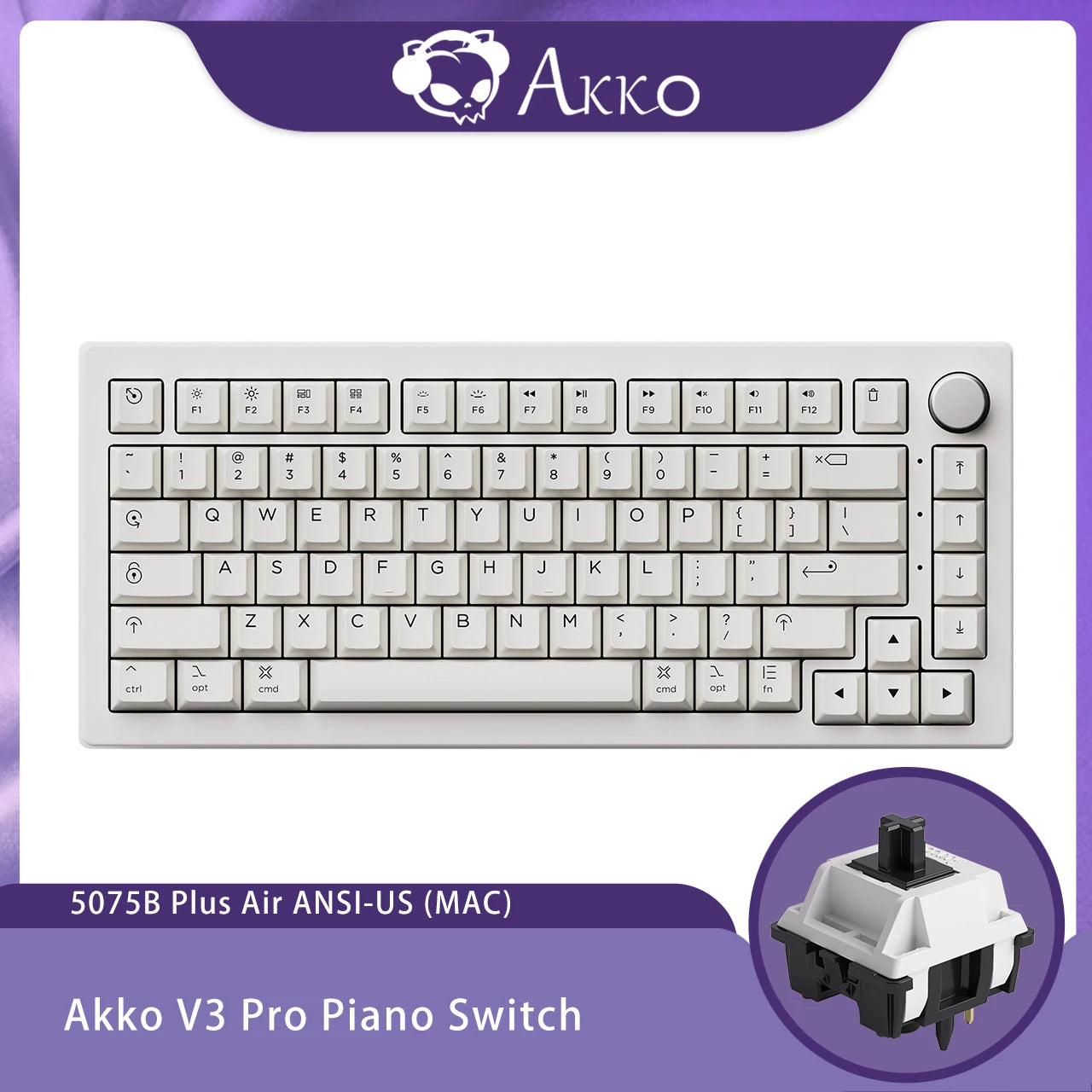 Akko 5075B Plus V2 Drácula Castelo Teclado Mecânico para Jogos 75% Multi-Modos Trocáveis a Quente RGB 2.4GHz Sem Fio/USB Tipo-C/BT 5.0