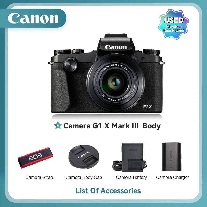 Canon PowerShot G7X Mark II III Portátil Cartão Pequeno Câmera Digital Lente de Zoom Óptico Câmeras de Vídeo 4K G7X3 G7X II G7X III (Usado)