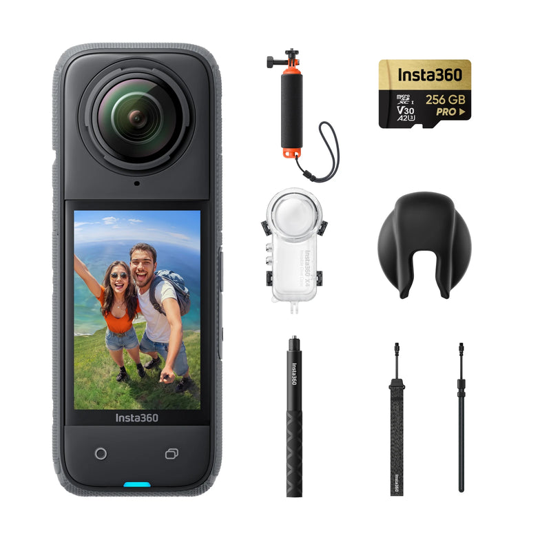 Insta360 X4 - Câmera de ação 360 à prova d'água 8K, vídeo grande angular 4K, bastão de selfie invisível, protetores de lente removíveis, último de 135 minutos