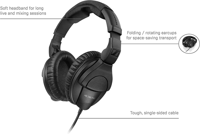 Sennheiser HD 280 PRO Professional Over-Ear Monitoring Headset, Com Fio, HIFI, Música, Gravação Profissional