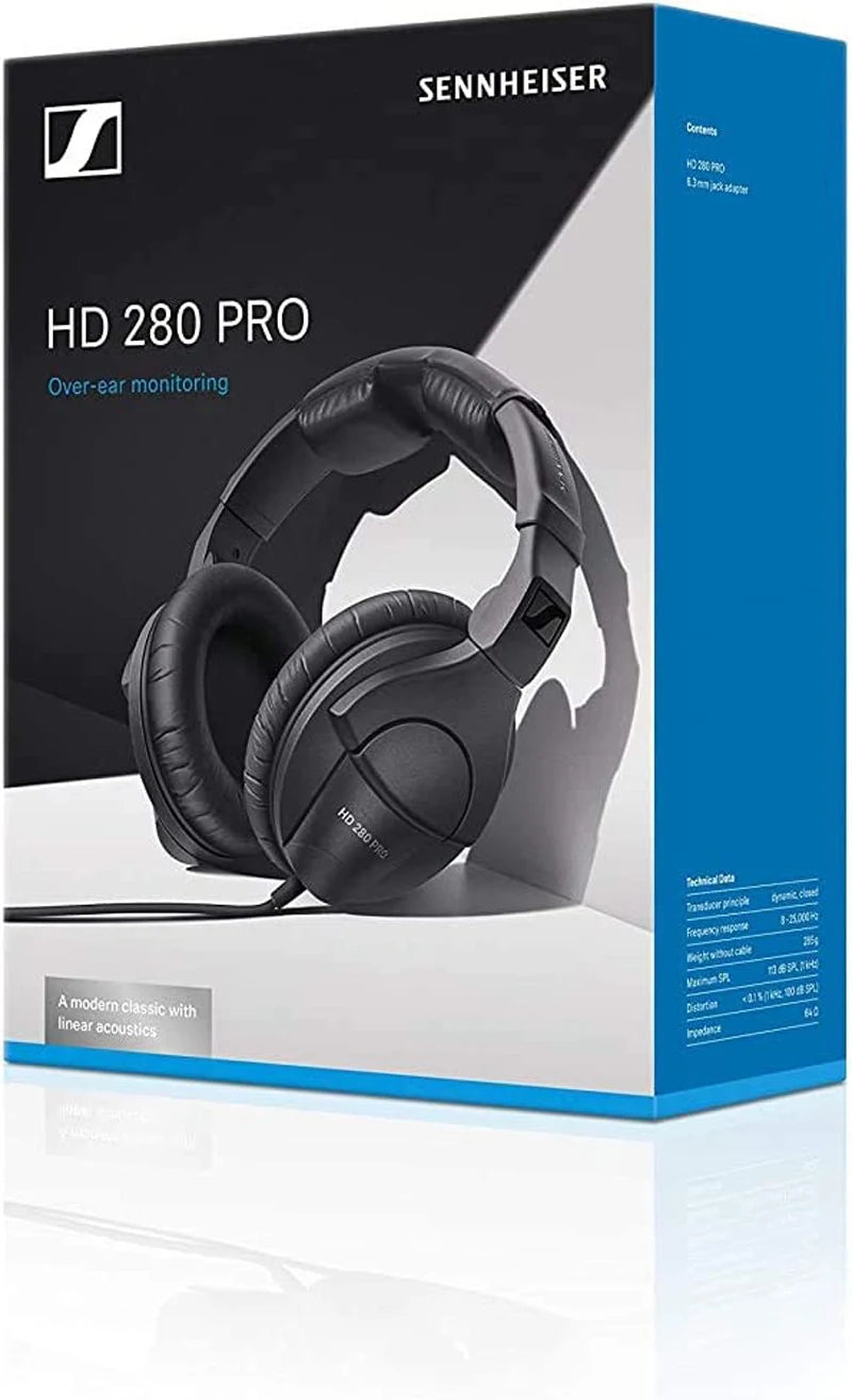 Sennheiser HD 280 PRO Professional Over-Ear Monitoring Headset, Com Fio, HIFI, Música, Gravação Profissional