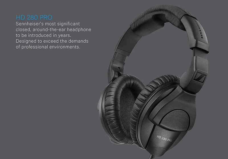 Sennheiser HD 280 PRO Professional Over-Ear Monitoring Headset, Com Fio, HIFI, Música, Gravação Profissional