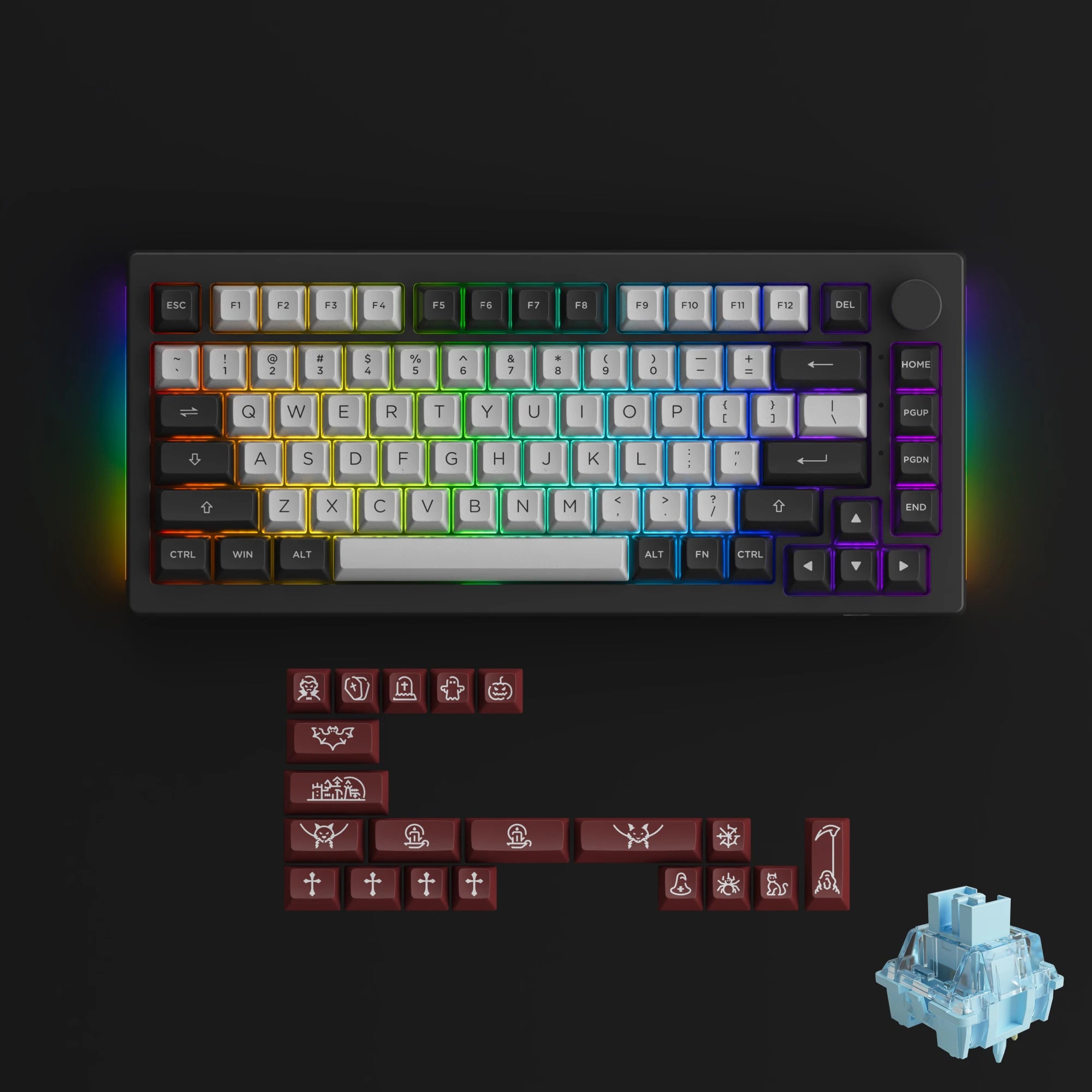 Akko 5075B Plus V2 Drácula Castelo Teclado Mecânico para Jogos 75% Multi-Modos Trocáveis a Quente RGB 2.4GHz Sem Fio/USB Tipo-C/BT 5.0