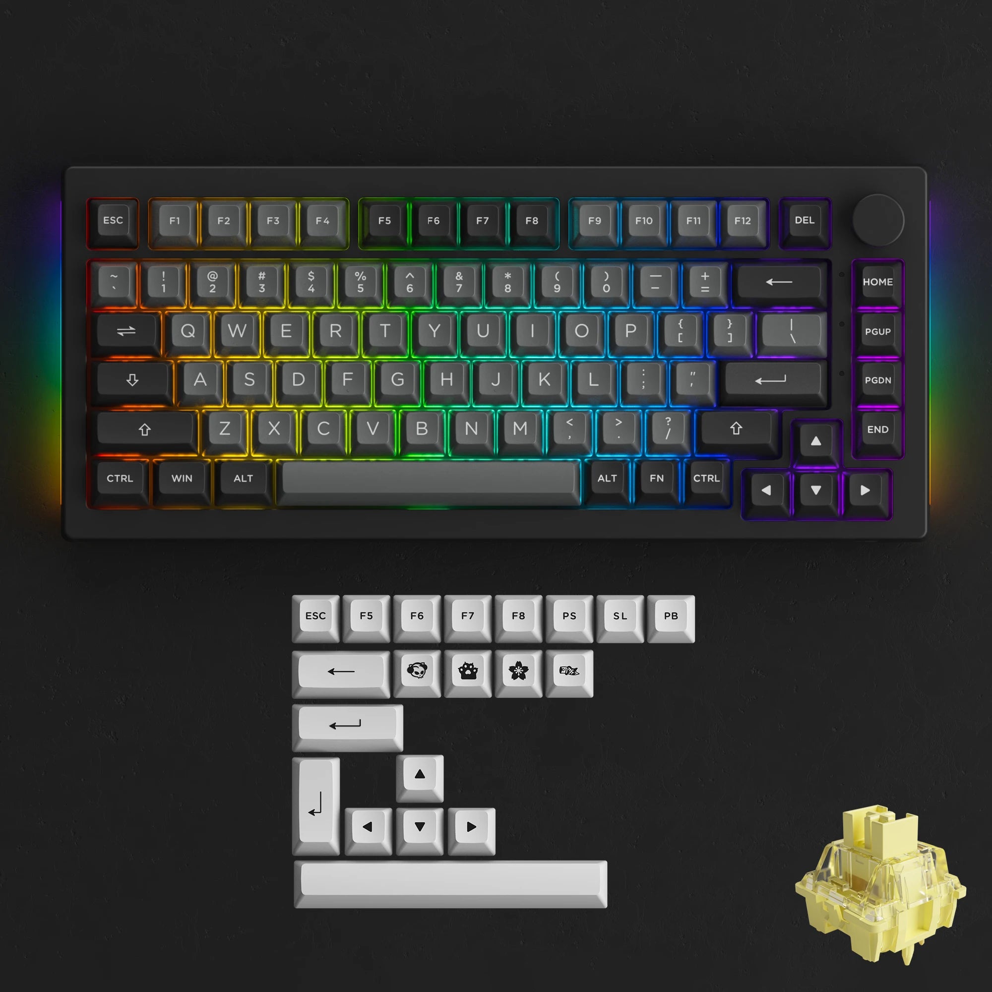 Akko 5075B Plus V2 Drácula Castelo Teclado Mecânico para Jogos 75% Multi-Modos Trocáveis a Quente RGB 2.4GHz Sem Fio/USB Tipo-C/BT 5.0