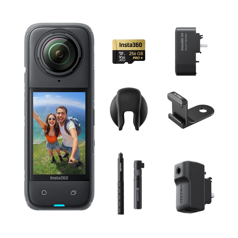 Insta360 X4 - Câmera de ação 360 à prova d'água 8K, vídeo grande angular 4K, bastão de selfie invisível, protetores de lente removíveis, último de 135 minutos