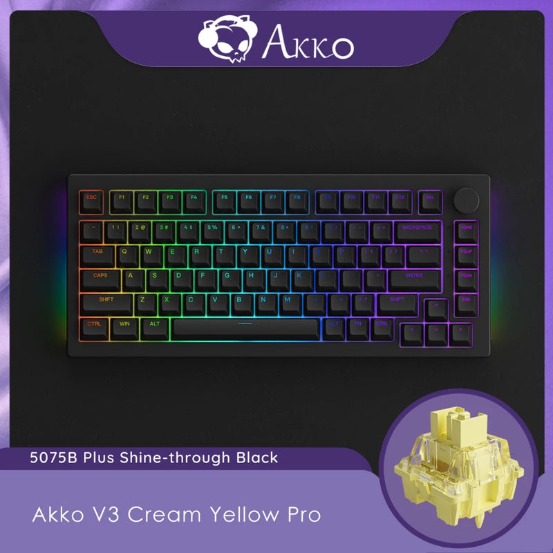 Akko 5075B Plus V2 Drácula Castelo Teclado Mecânico para Jogos 75% Multi-Modos Trocáveis a Quente RGB 2.4GHz Sem Fio/USB Tipo-C/BT 5.0