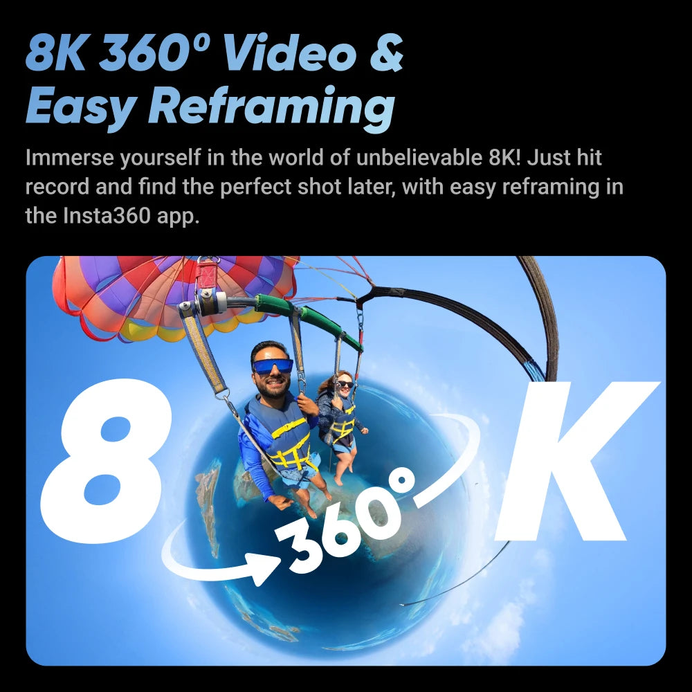 Insta360 X4 - Câmera de ação 360 à prova d'água 8K, vídeo grande angular 4K, bastão de selfie invisível, protetores de lente removíveis, último de 135 minutos