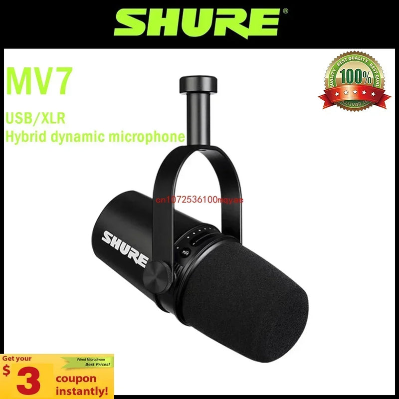 Shure MV7 Microfone Dinâmico Híbrido, USB, XLR, Exterior, Ao Vivo, Resposta de Frequência Selecionável, Placa de Som Integrada, Original