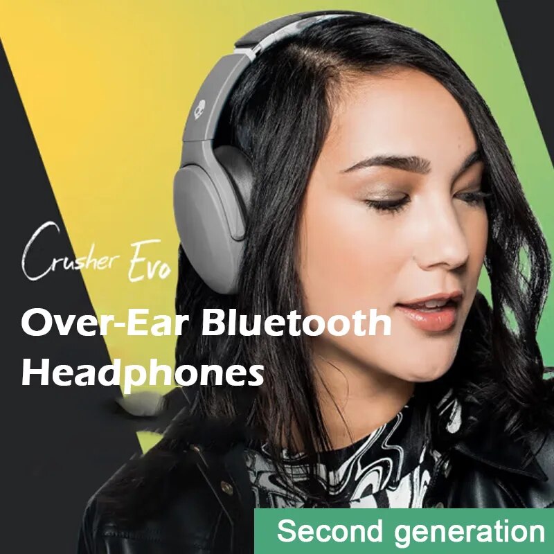 Skullcandy-Auscultadores Sem Fio Bluetooth com Microfone, Crusher Evo, Extra Bass Tech, Sports Headset, iPhone, Android, Bateria de 40 Horas