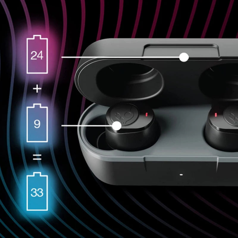 Skullcandy-True 2 Earbuds sem fio Bluetooth com microfone, fone de ouvido IPX4 impermeável, fone de ouvido esportivo, iPhone, Android, bateria 33 h