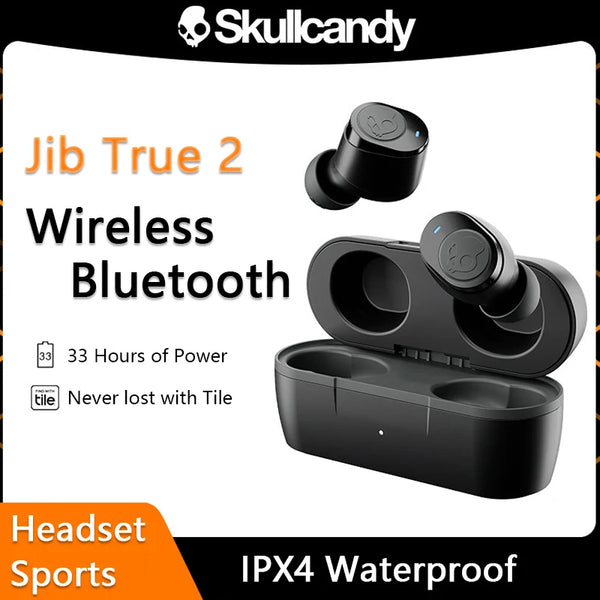 Skullcandy-True 2 Earbuds sem fio Bluetooth com microfone, fone de ouvido IPX4 impermeável, fone de ouvido esportivo, iPhone, Android, bateria 33 h
