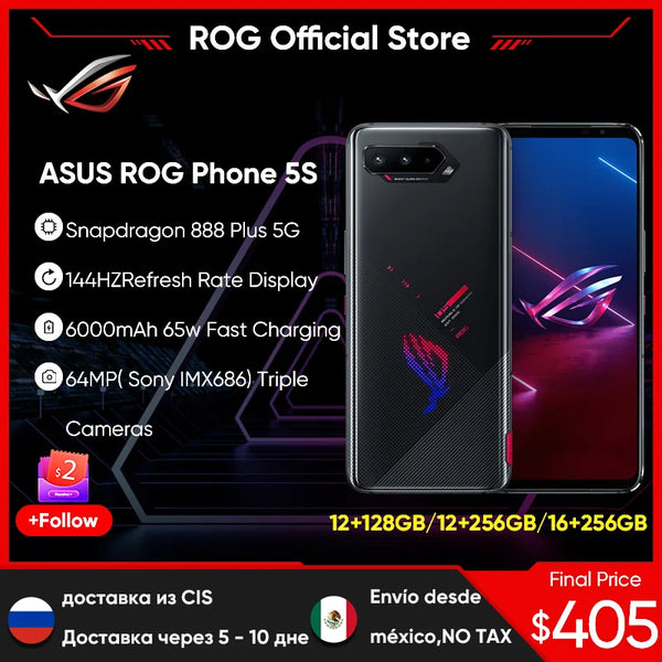 Smartphone ASUS-ROG 5 S, 5G, Snapdragon 888 Plus, 6.78 ", Display AMOLED 144Hz, 6000mAh, Carregamento Rápido de 65W, Rom Global Gaming