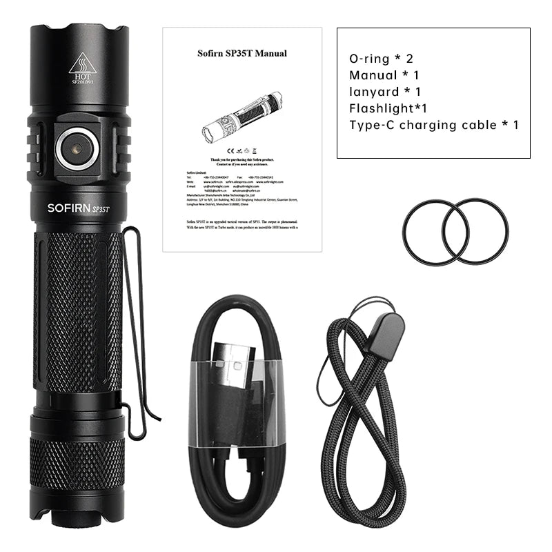 Sofirn-USB C tocha recarregável com interruptor duplo indicador de alimentação, lanterna tática, poderosa luz LED, 3800lm, SP35T, 21700, ATR