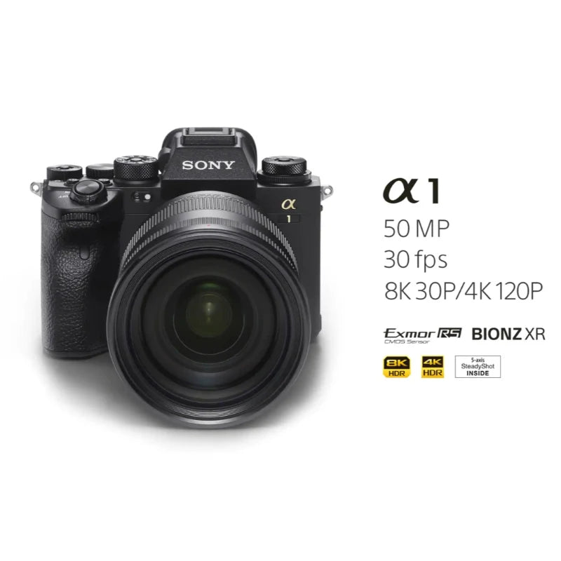 Sony-Alpha A1 Compact Digital Camera, Full-Frame, Qualidade de Imagem, Flagship, 50.1MP, 30FPS, 4K, 120P, 8K, 30P