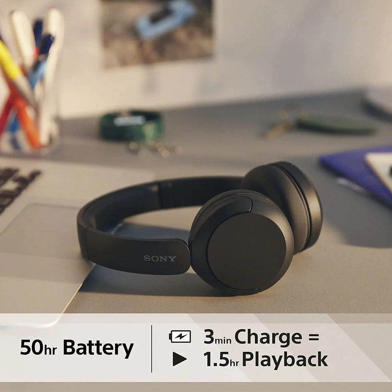 Sony-fones de ouvido sem fio Bluetooth, fone de ouvido original com microfone, até 50 horas de duração da bateria, WH-CH520, 2023