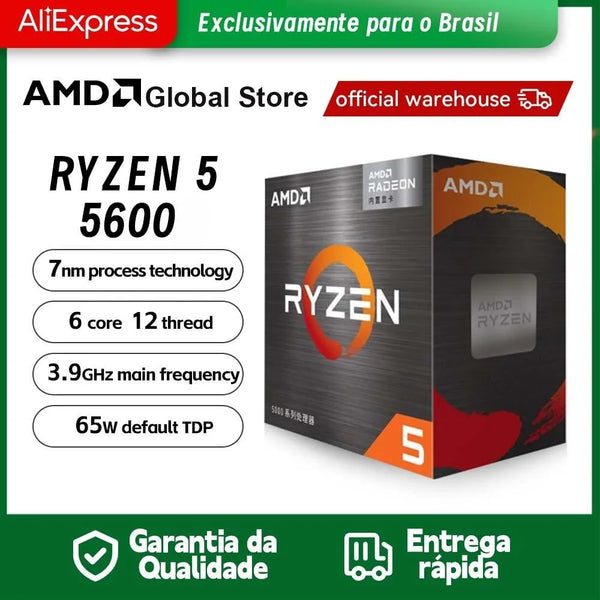 Soquete do processador de jogos AMD Ryzen 5 com ventilador, CPU R5 5600, Processador de jogo, AM4, 6 núcleos, 12 thread, 65W, DDR4, Versão para desktop