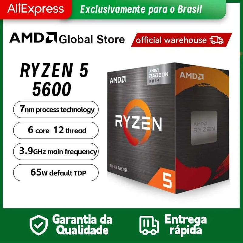 Soquete do processador de jogos AMD Ryzen 5 com ventilador, CPU R5 5600, Processador de jogo, AM4, 6 núcleos, 12 thread, 65W, DDR4, Versão para desktop