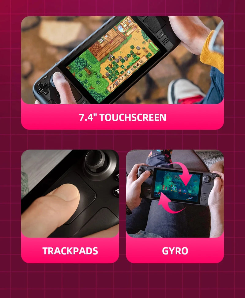 Steam Deck Handheld Game Console, Display OLED, Touch Screen, Suporta Bluetooth e WiFi Jogos, 64G, 256G, 512GB, 7.4 ", Novo