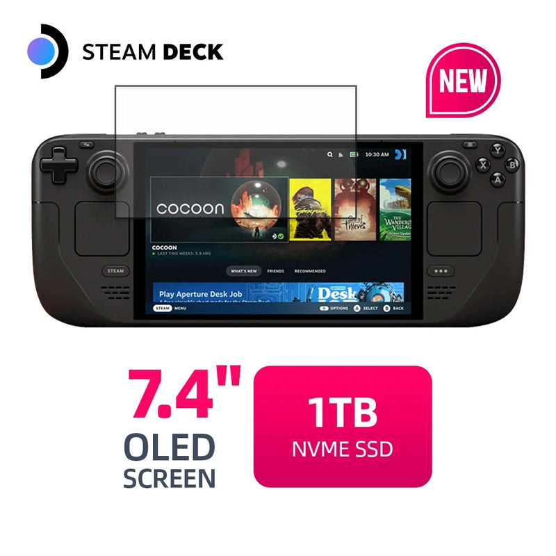 Steam Deck Handheld Game Console, Display OLED, Touch Screen, Suporta Bluetooth e WiFi Jogos, 64G, 256G, 512GB, 7.4 ", Novo