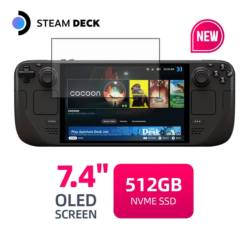 Steam Deck Handheld Game Console, Display OLED, Touch Screen, Suporta Bluetooth e WiFi Jogos, 64G, 256G, 512GB, 7.4 ", Novo